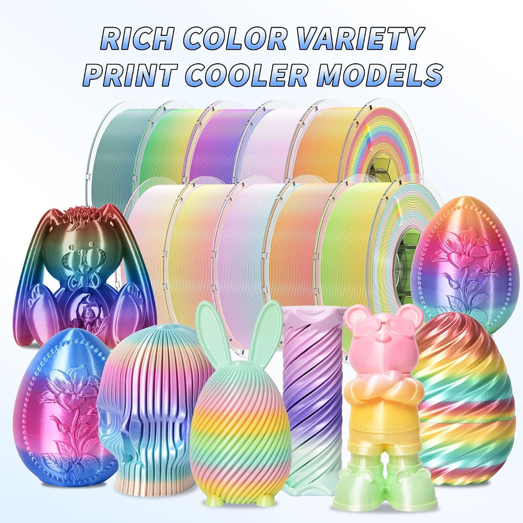 RAMBERY Silk Rainbow PLA 3D Printer Filament Bundle, 10 Colors Total 10kg, 1.75mm Multicolor Gradient 3D Printing Filament for Most FDM 3D Printers, 1KG Spool (2.2lbs) x 10 PCS