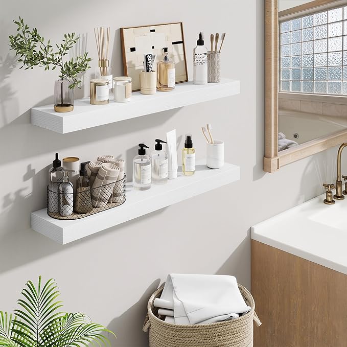 Fun Memories Bathroom Shelves 32 Inch Long Set of 2, Floating Shelves