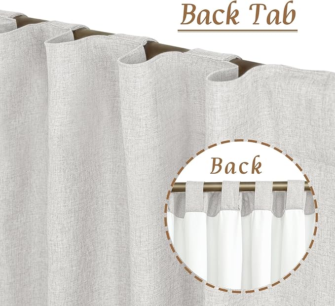 LAMIT Natural 100% Blackout Linen Curtains, 54 Inches Linen Textured Thermal