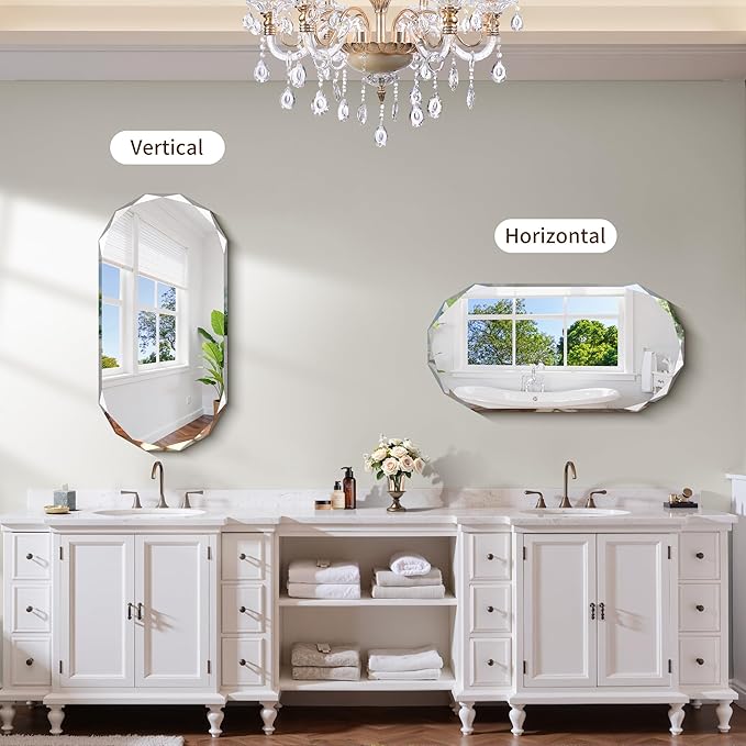 GLASHOM Beveled Edge Frameless Bathroom Mirror, Oval Wall Mirror