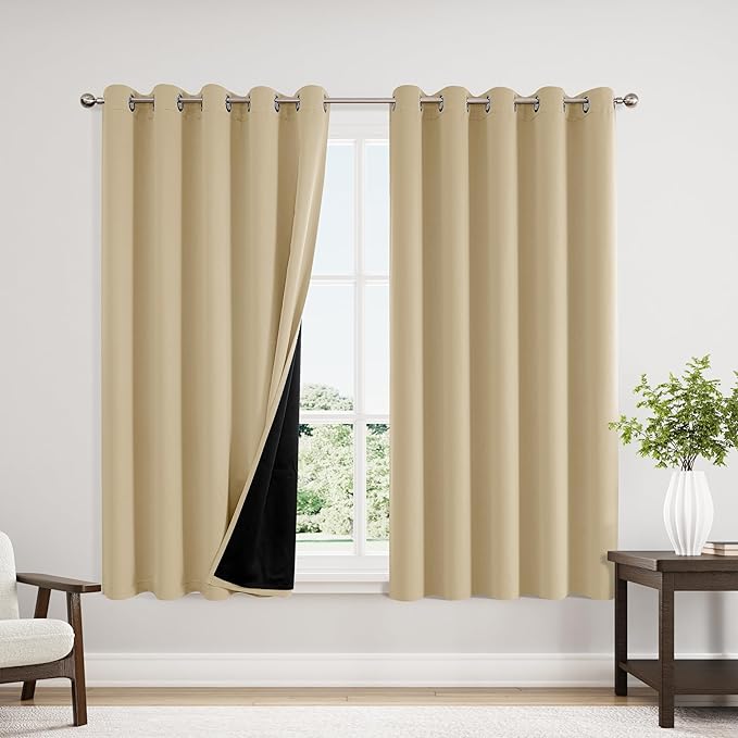 ChrisDowa 100% Blackout Curtains 63 inch Long