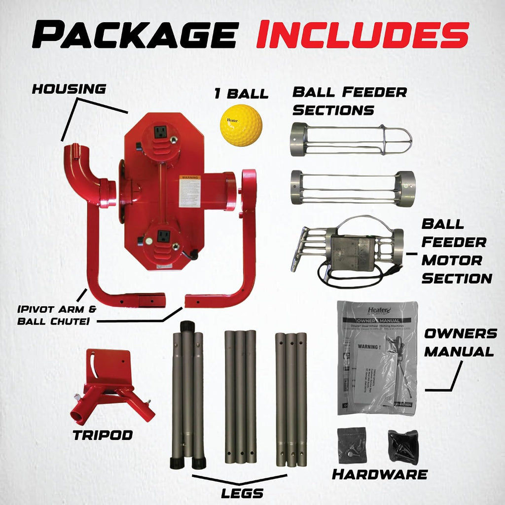 Heater Sports Deuce 75 MPH Adjustable Baseball Pitching Machine with Automatic Ball Feeder - Delivers Fastballs & Curveballs, Suitable for All Ages | Compatible with Pitching Machine & Real Baseballs