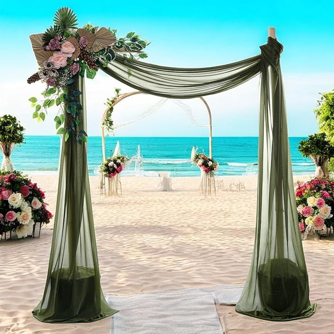 MDS Halloween Chiffon Draping Fabric - 1 Panel, 30" Wide x 50ft Long - Sheer Spooky Arbor & Canopy Drapery for Haunted House Backdrops, Party Ceilings, DIY Costumes & Themed Events - Olive Green