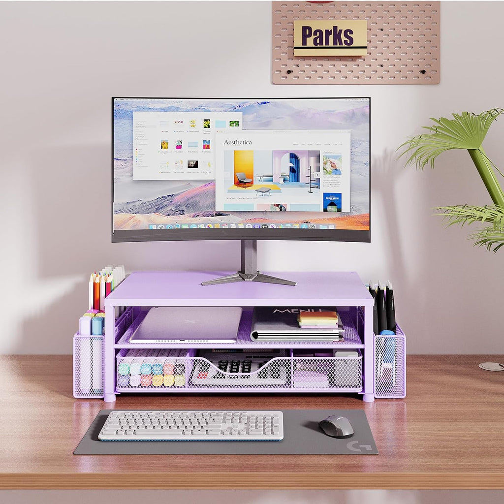 opnice desk organizer and accessories, 2-tier computer monitor shown in use