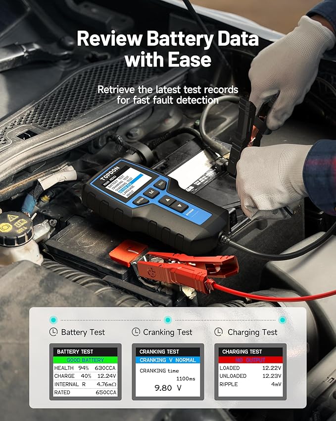 Car Battery Tester 24V 12V Load Tester, TOPDON BT200 100-2000CCA Automotive