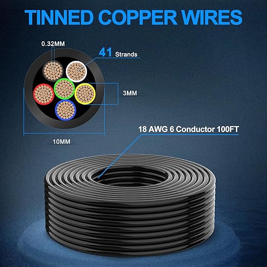 NAOEVO 18 Gauge Wire 6 Conductor Electrical Wire, 18 AWG Stranded PVC Cord