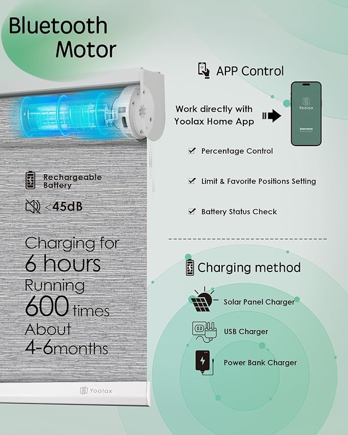 Yoolax Motorized Blinds App Control, Light Filtering Motorized Shades