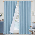 LAMIT Stone Blue 100% Blackout Linen Curtains, 84 Inch Linen Textured Living
