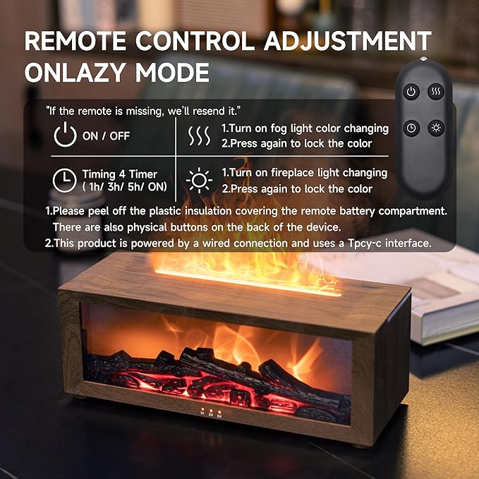 Fireplace Flame Air Diffuser Humidifier, 7 Colors Aromatherapy Essential Oil