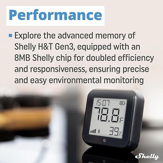 Shelly H&T Gen3 Black | Wi-Fi and Bluetooth Smart Temperature & Humidity Sensor