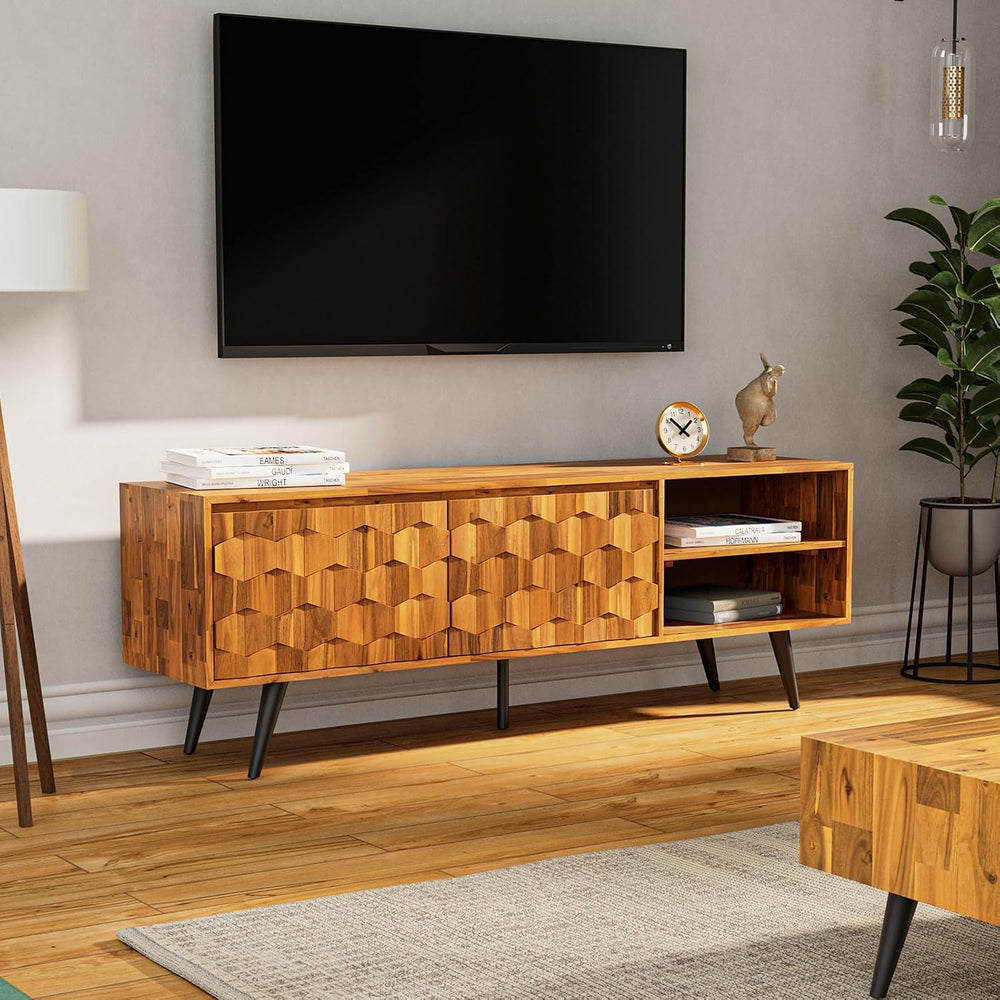Bme Georgina Solid Wood, 10 Minutes Assembly Entertainment Center with Storag...