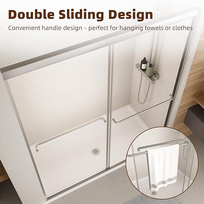 Shower Door, 56-60" W x 70" H Semi-Frameless Double Sliding Glass Shower Door