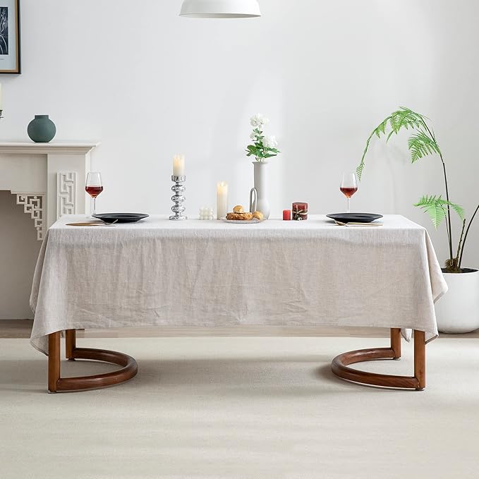 EVERLY100% Pure Linen Rectangle Tablecloths132Lx60WInch for Dining,Buffet Parties,Picnic,Events,Weddings and Restaurants,Decorative Halloween,Thanksgiving Machine Washable Tablecloths-Natural Linen