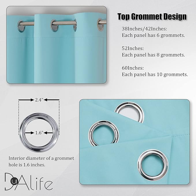 DUALIFE Aqua Curtains for Living Room Bedroom Light Blocking Window Curtains
