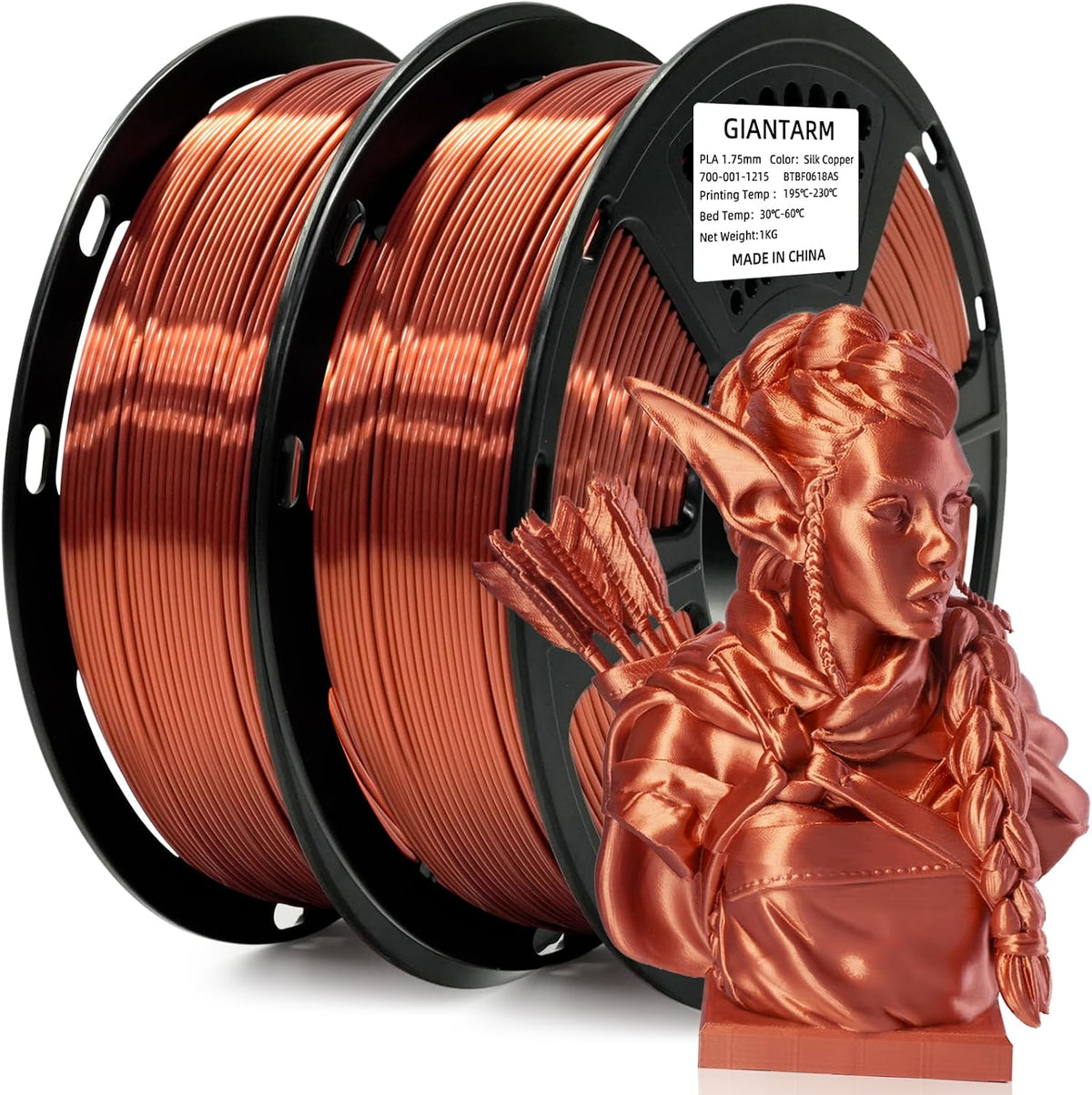 GIANTARM Silk 3D Printer Filament 1.75mm Metallic Copper PLA 2kg
