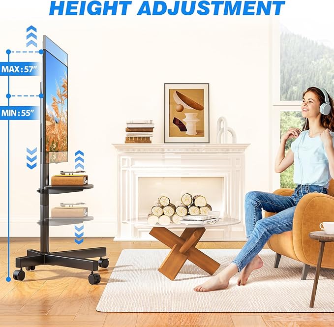 Rfiver Mobile TV Stand for 23-60 Inch LCD LED Flat/Curved Panel Screen TVs up