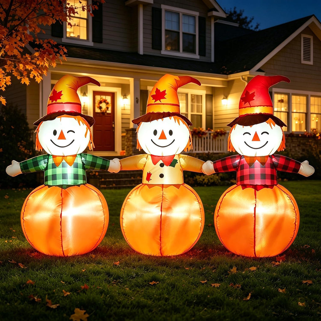 DomKom 6ft Fall Outdoor Inflatable Scarecrow Decoration, Halloween Thanksgiving Yard Decoration with Built-in Lights Blow Up Decor for Lawn, Garden, Party