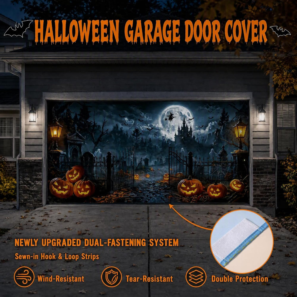 Halloween Garage Door Cover, 7' x 16' Haunted Castle Door Design
