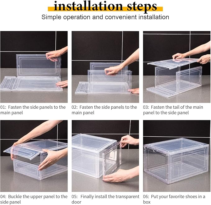 Attelite Shoe Box, Stackable Plastic Clear Shoe Box Organizer (6 Pack)