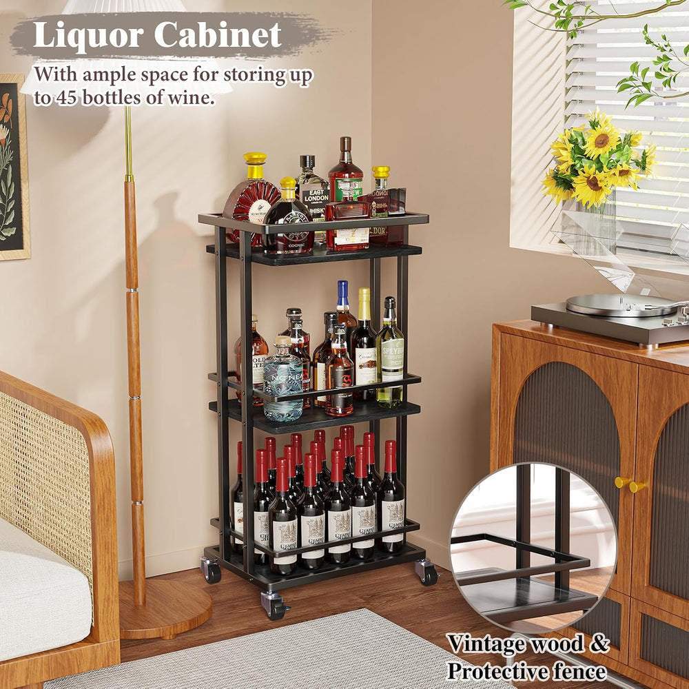 OKZEST 3-Tier Bar Cart for Home, Mini Rolling Liquor Cabinet & Serving Cart
