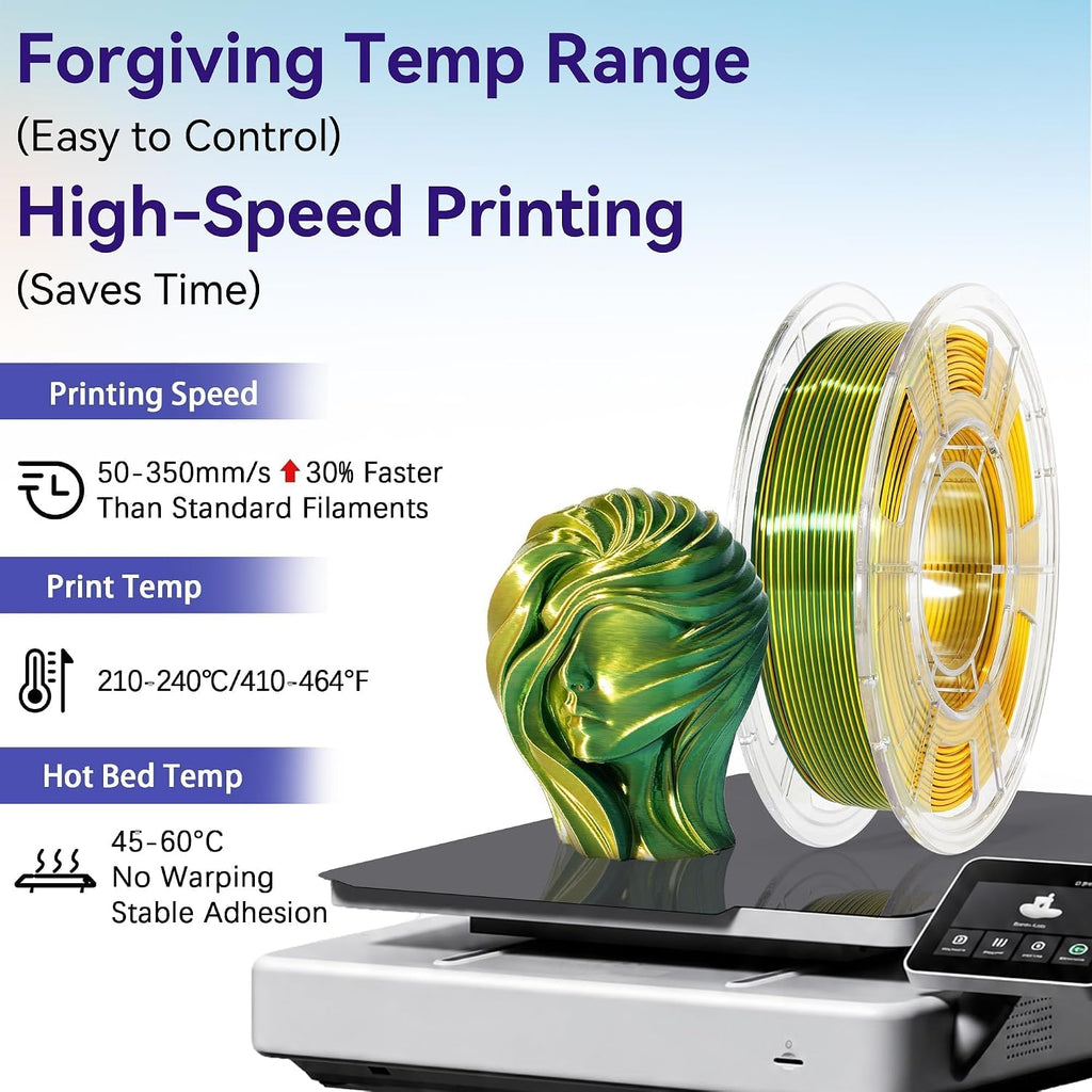 Dynta 3D Printer Filament Bundle, Silk PLA 6x250g Shiny Dual Color 1.75mm