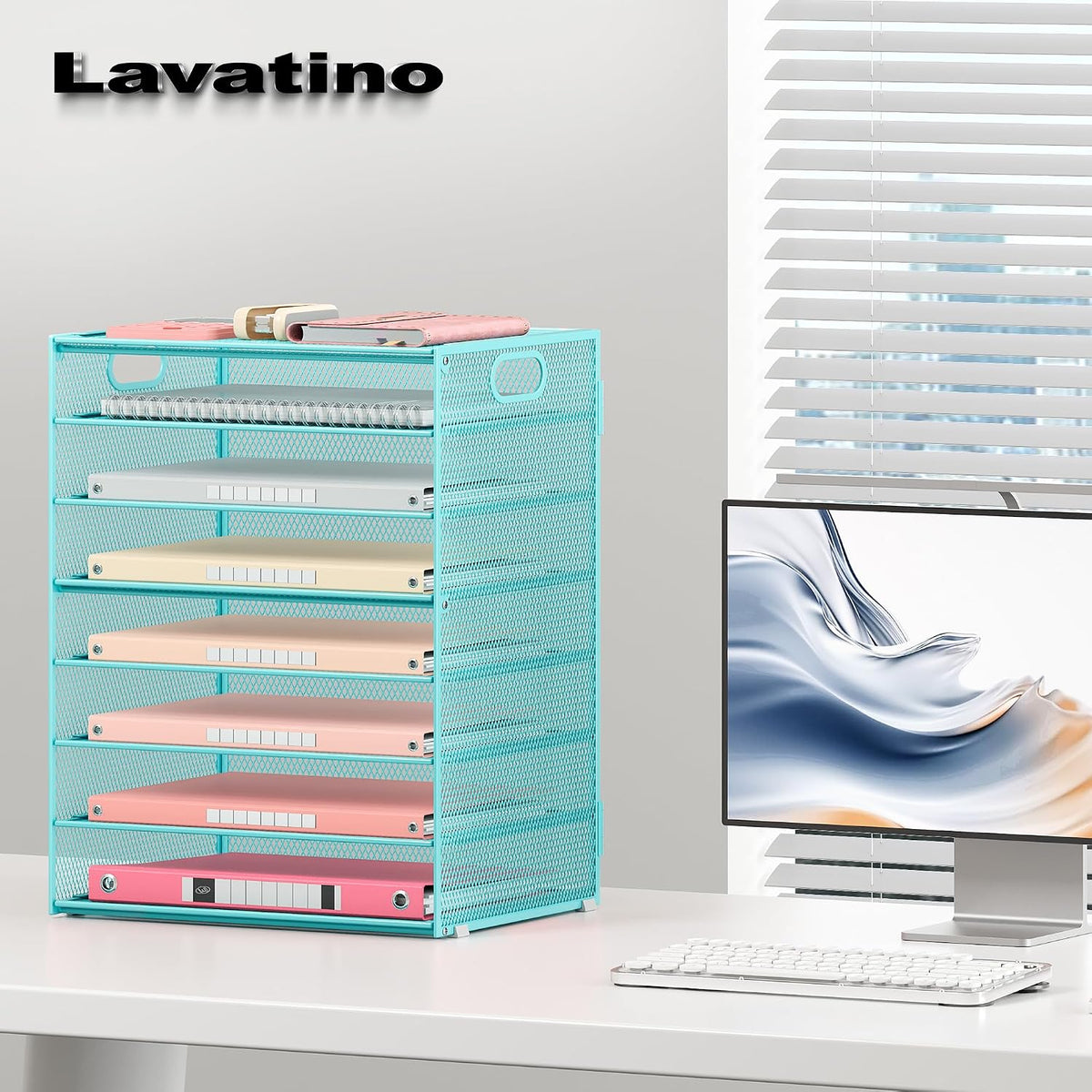 lavatino 8-tier office desk file organizer, letter tray on a desk or shelf