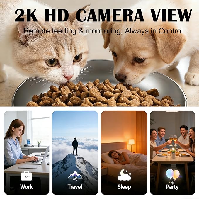 Automatic Cat Feeder with 2K Camera, 5G WiFi Smart Pet Food Dispenser