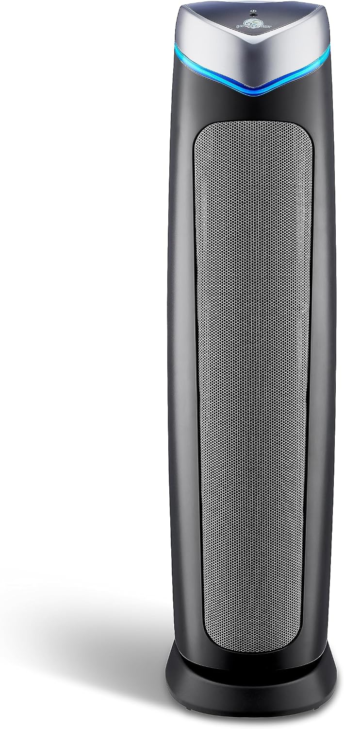 GermGuardian 5-In-1 HEPA Air Purifier for Home, Large Rooms Up To 915 Sq. Ft. with HEPA Pet Air Filter, UV-C Light & Odor Reduction, AC5250PT, 28" Tower, Gray