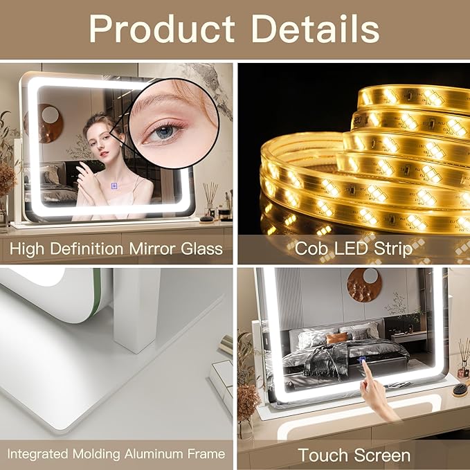 FENNIO Vanity Mirror with Lights 22''x17'' Makeup Mirror with Lights, Vanity