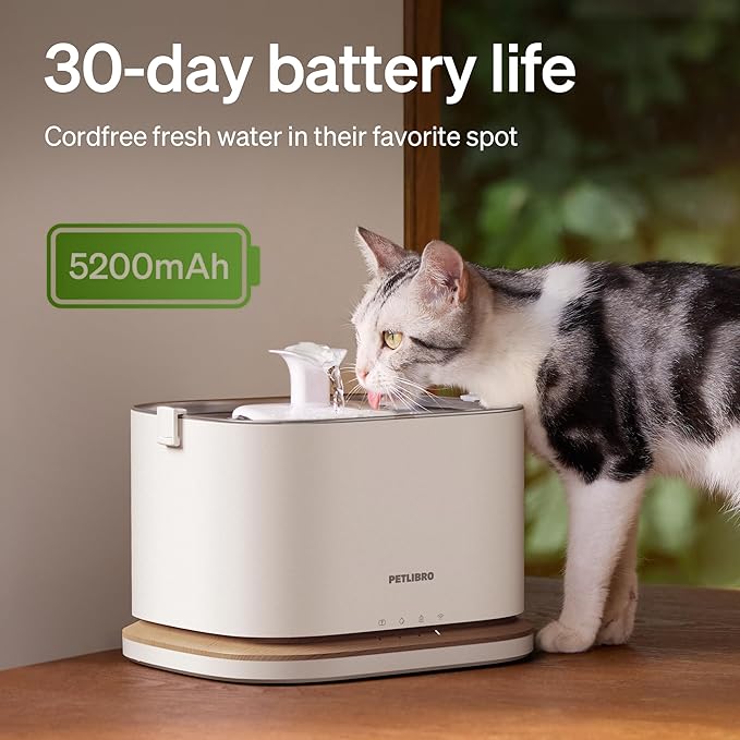 PETLIBRO Upgrade Cat Water Fountain, Cordless Cat Fountain Battery Operated