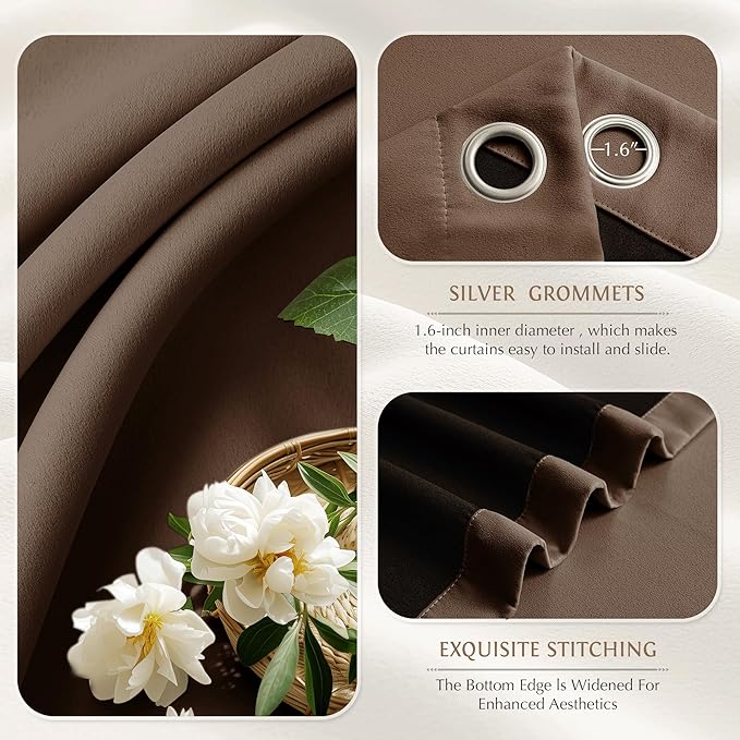 Beauoop 100% Blackout Curtains 63 Inch Long 2 Panels