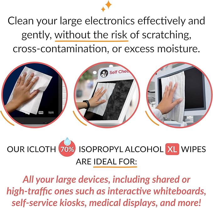 iCloth 70% Isopropyl Alcohol XL Screen and Electronics Wipes, Streak-Free