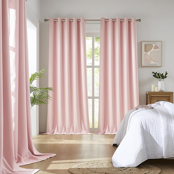 DUALIFE Blackout Curtains Baby Pink 90 Inch Length