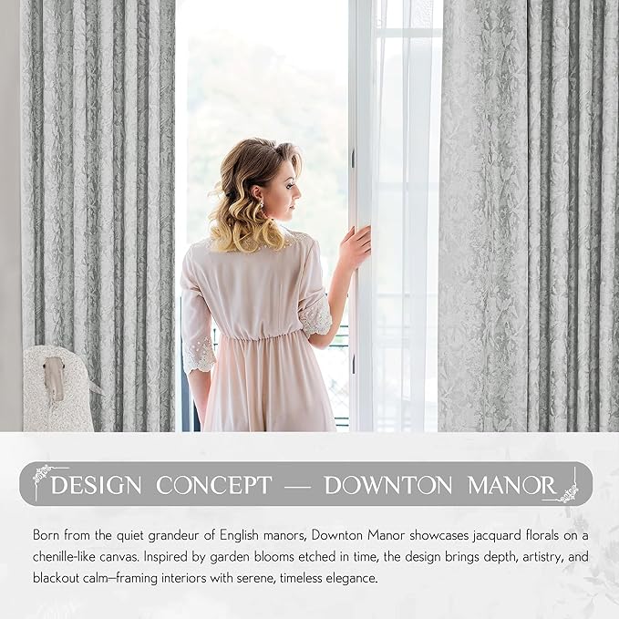 Beauoop Grey Floral Jacquard Blackout Curtains 84 Inches Long 2 Panels