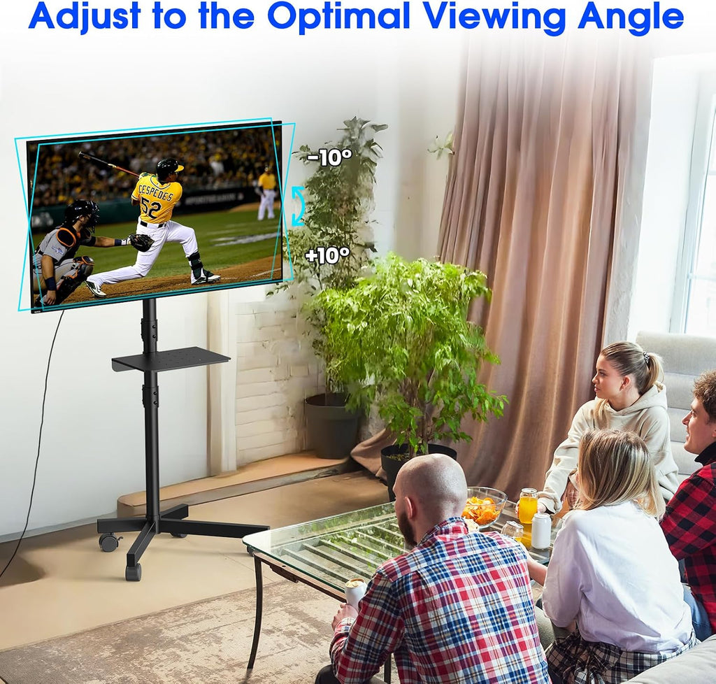 Rolling TV Stand for 23-60 Inch, Mobile TV Stand with Shelf, Black