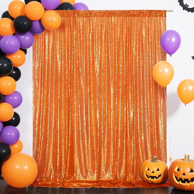 Eternal Beauty Orange Sequin Backdrop, 6x8 Ft Halloween Glitter Background Curtains for Shimmer Photography Party Wedding Birthday Back Drop Decor