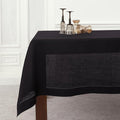Solino Home Linen Tablecloth 60 x 120 Inch - Classic Hemstitch 100% Pure Linen Black Table Cloth for Rectangle Tables - Machine Washable Tablecloth for Fall, Autumn, Halloween, Thanksgiving, Holiday