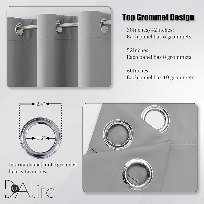 DUALIFE Ultimate Gray Blackout Curtain Panels/Drapes