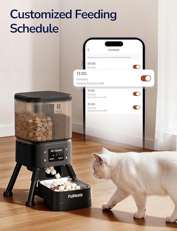 Dual Chamber Automatic Cat Feeder, Smart WiFi Pet Food Dispenser