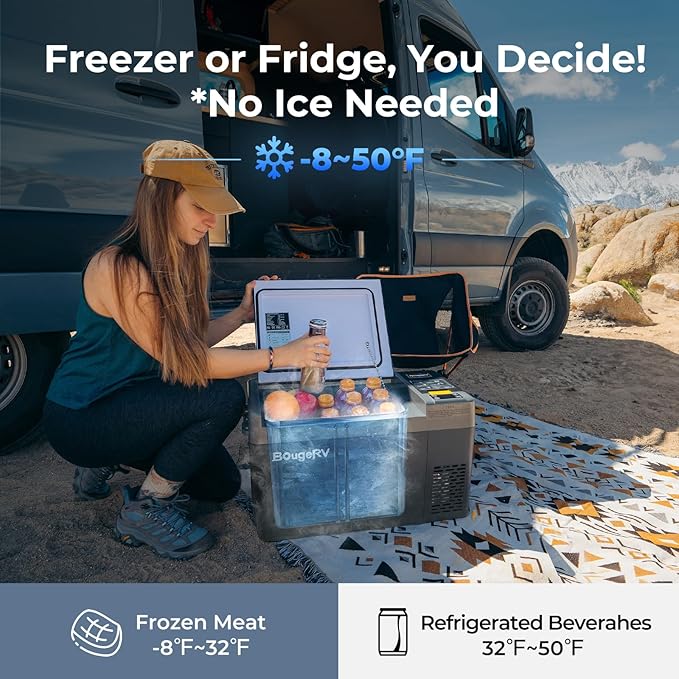BougeRV 12 Volt Refrigerator, CRPRO 21 Quart 12V Car Fridge, Portable Freezer