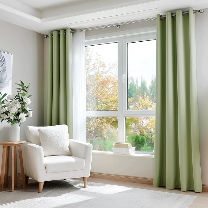 Beauoop Sage Green 100% Blackout Curtains 84 Inch Long 2 Panels