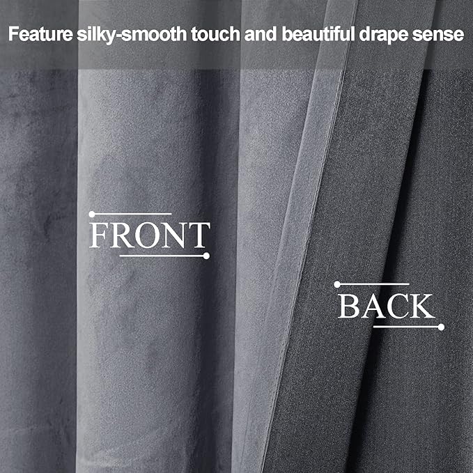 JIUZHEN Grey Velvet Curtains 63 inches Blackout Curtains