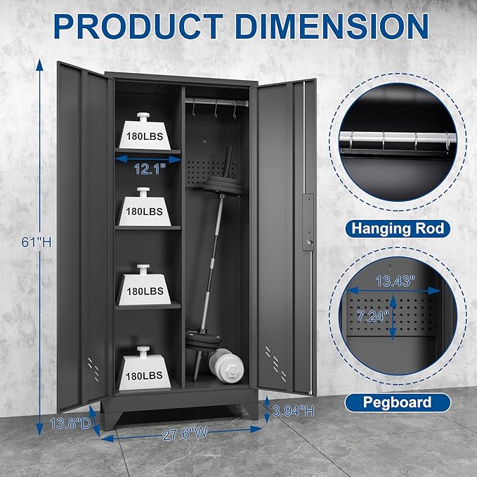 Garage Storage Cabinet, Broom Closet Storage Cabinet, Storage Shed, Metal