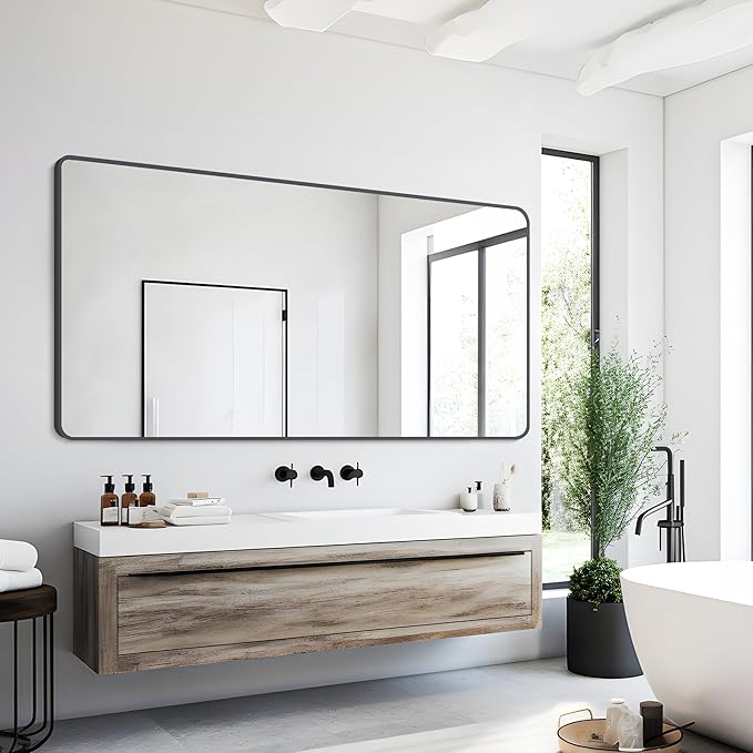 30" x 55"Bathroom Mirror, Matte Black Wall Mirror