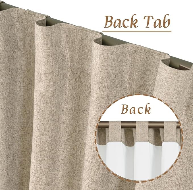 LAMIT Natural 100% Blackout Linen Curtains, 48 Inches Linen Textured Thermal