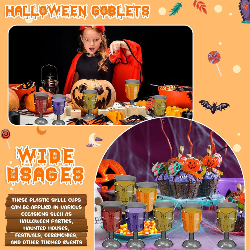Bokon Set of 12 Halloween Cups Skull Goblets Gothic Party Table Decorations P...
