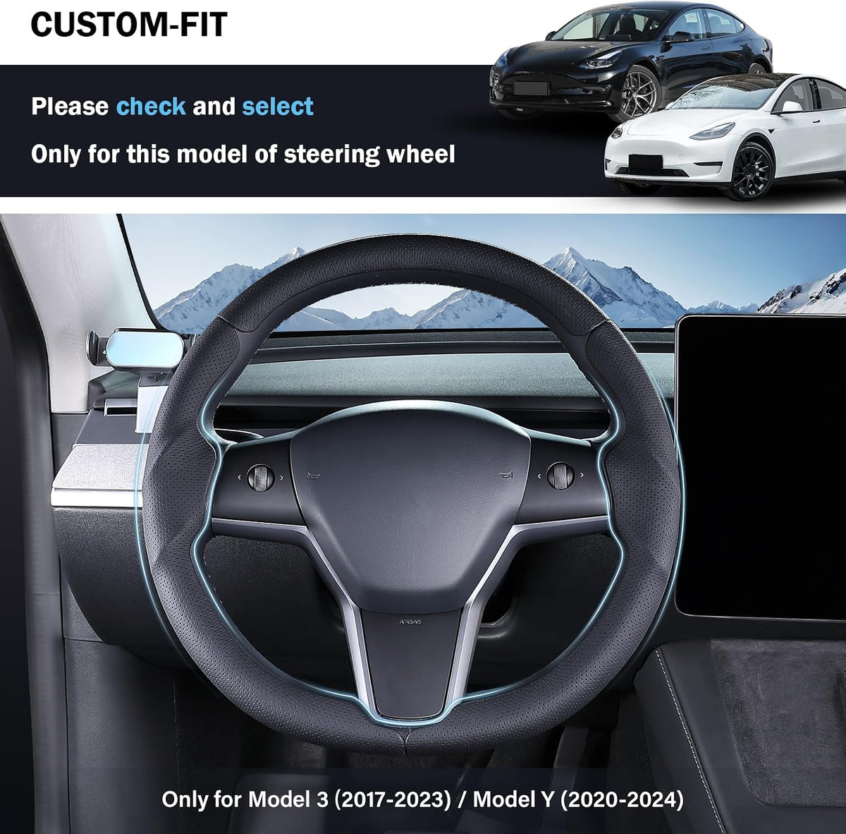Aimato Customized Car Steering Wheel Cover for Tesla Model 3/Y