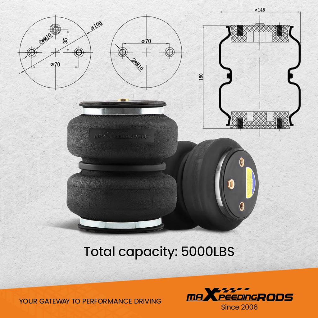 maxpeedingrods air suspension bags kit for chevy silverado showing dimensions