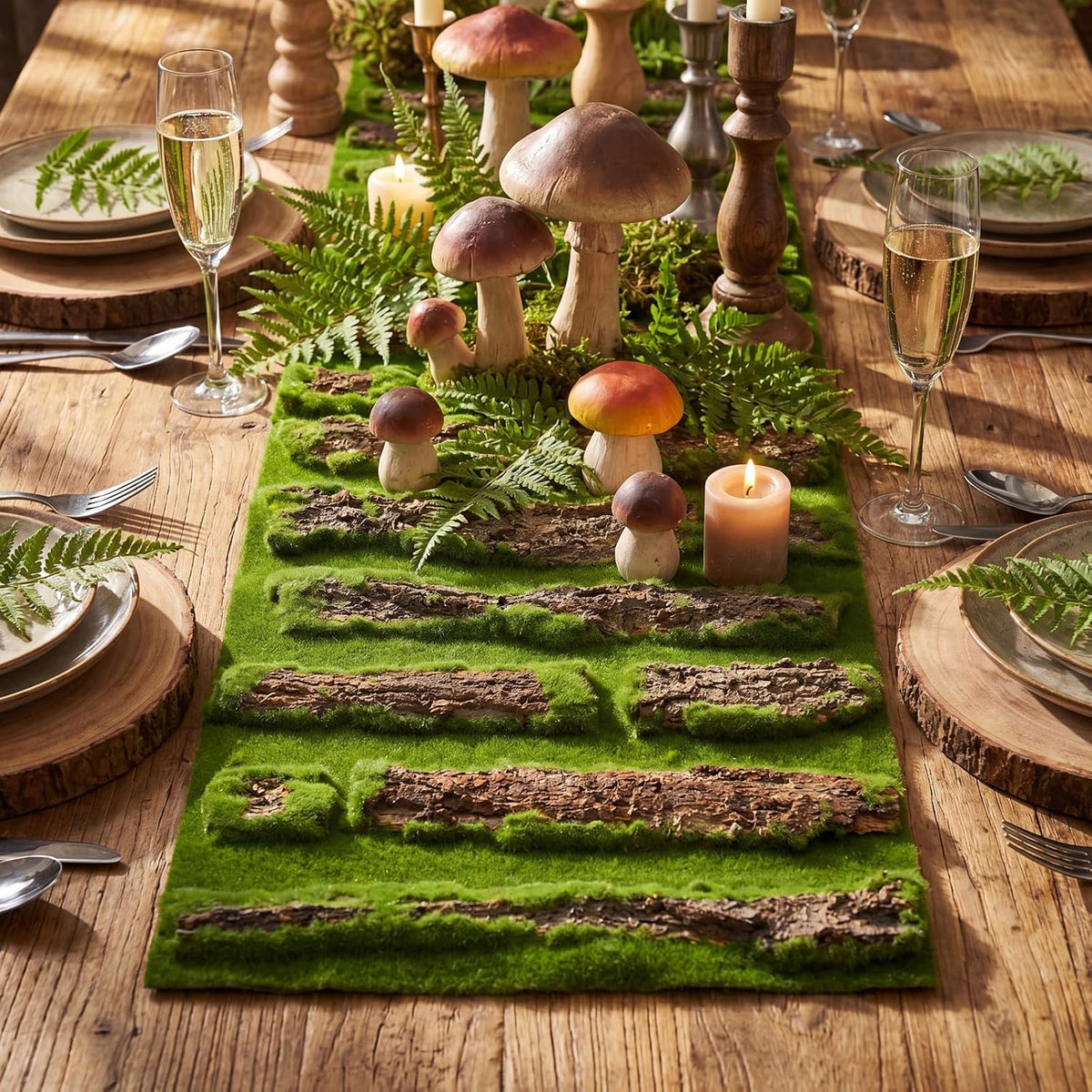 1 Pcs Fake Moss Bark Table Runner Halloween Enchanted Forest