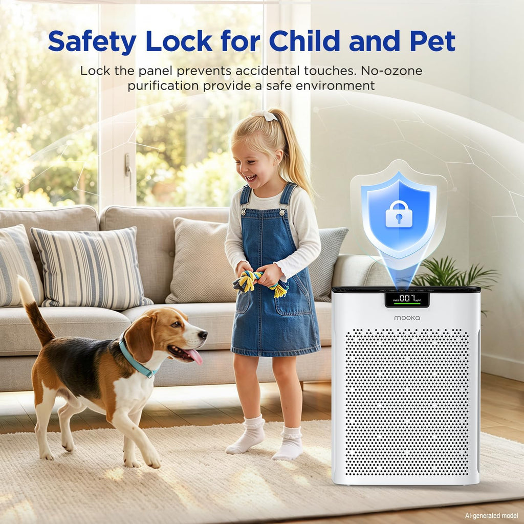 MOOKA Air Purifier for Home Bedroom Large Room 2200 Ft², HEPA Filter, White